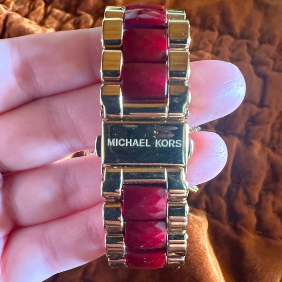 Michael Kors Gold and Red Stone Watch - Picture 3 of 3